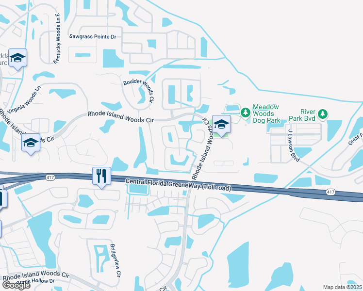 map of restaurants, bars, coffee shops, grocery stores, and more near 1331 Sun Meadow Drive in Orlando