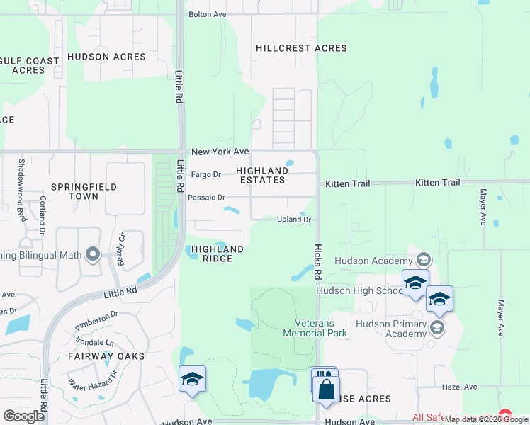 map of restaurants, bars, coffee shops, grocery stores, and more near 9800 Passaic Drive in Hudson
