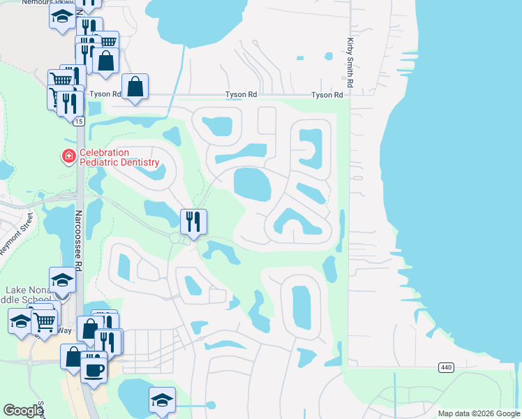 map of restaurants, bars, coffee shops, grocery stores, and more near 10711 Mottram Point in Orlando