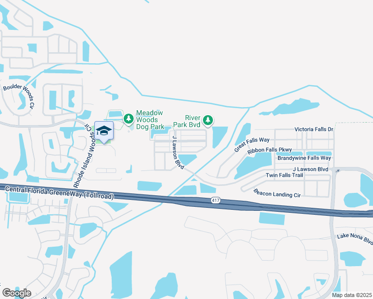 map of restaurants, bars, coffee shops, grocery stores, and more near 1958 Canoe Creek Falls Drive in Orlando