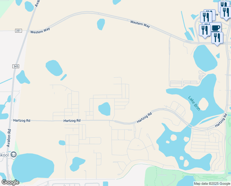 map of restaurants, bars, coffee shops, grocery stores, and more near 14001 Hartzog Road in Winter Garden