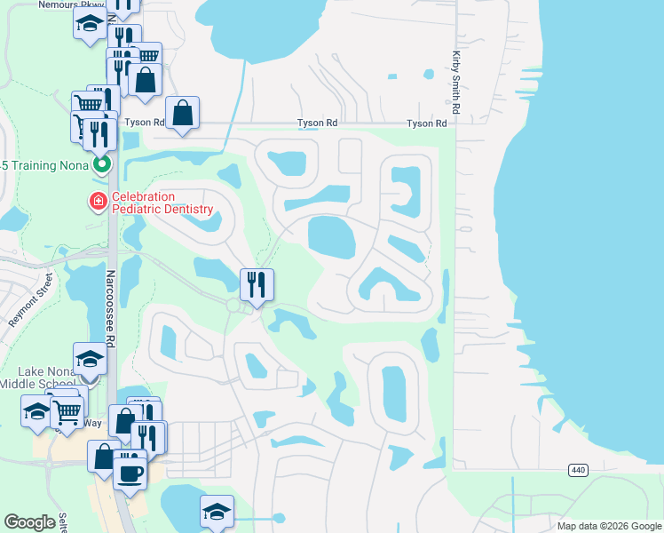 map of restaurants, bars, coffee shops, grocery stores, and more near 10711 Mottram Point in Orlando