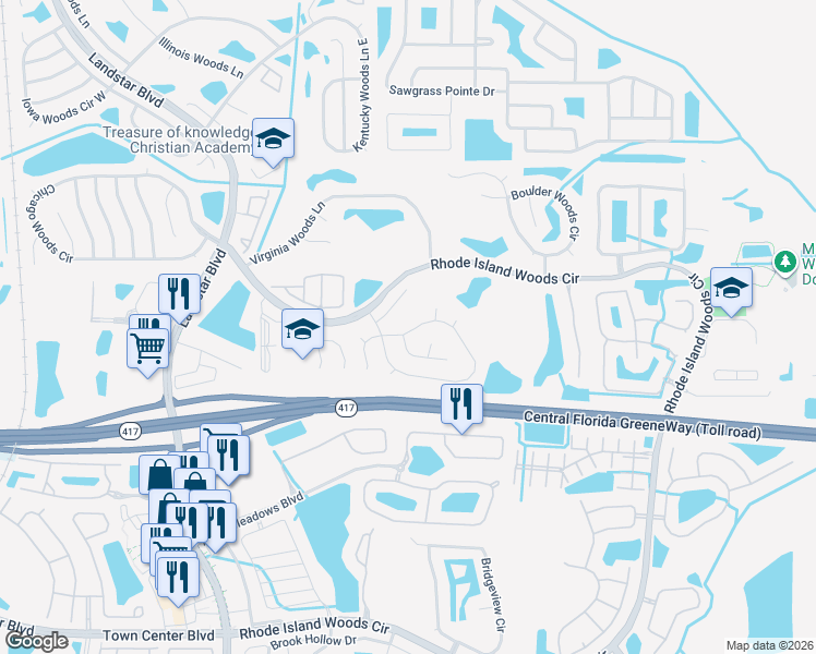 map of restaurants, bars, coffee shops, grocery stores, and more near 812 Vermont Woods Lane in Orlando