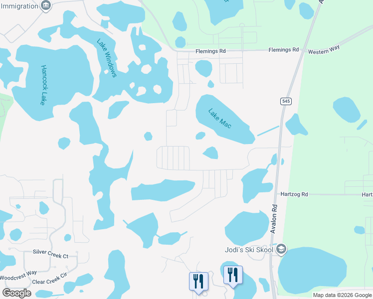 map of restaurants, bars, coffee shops, grocery stores, and more near 17600 Flemings Rd in Winter Garden