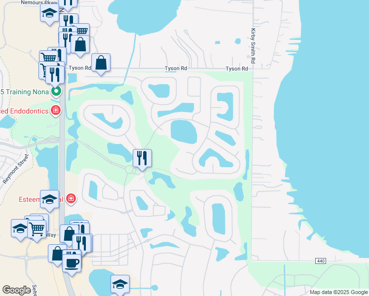 map of restaurants, bars, coffee shops, grocery stores, and more near 10711 Mottram Point in Orlando