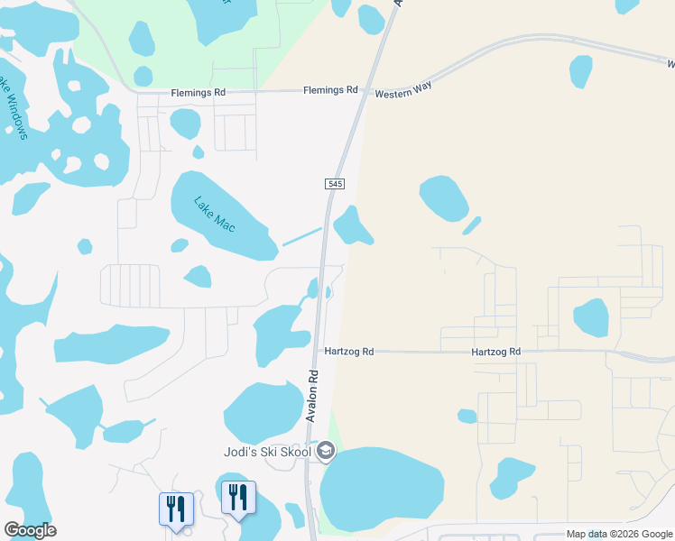 map of restaurants, bars, coffee shops, grocery stores, and more near 13205 Avalon Road in Winter Garden