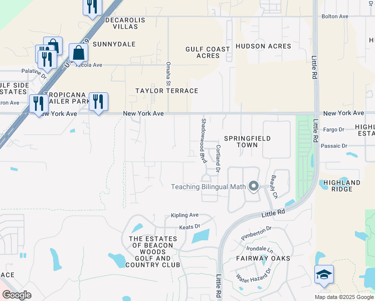 map of restaurants, bars, coffee shops, grocery stores, and more near 8724 New York Avenue in Hudson