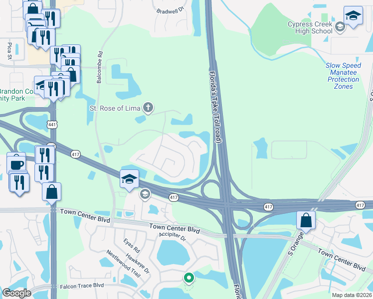 map of restaurants, bars, coffee shops, grocery stores, and more near 1164 Kempton Chase Parkway in Orlando