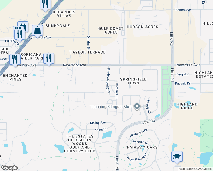 map of restaurants, bars, coffee shops, grocery stores, and more near 14804 Shadowwood Boulevard in Hudson