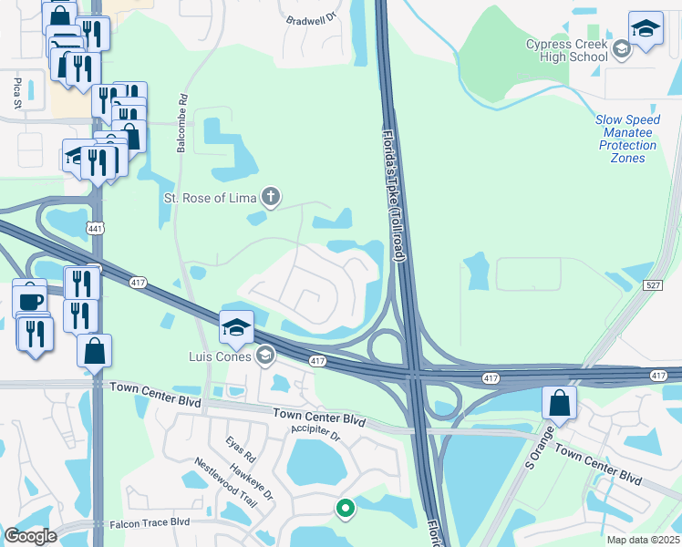 map of restaurants, bars, coffee shops, grocery stores, and more near 1164 Kempton Chase Parkway in Orlando