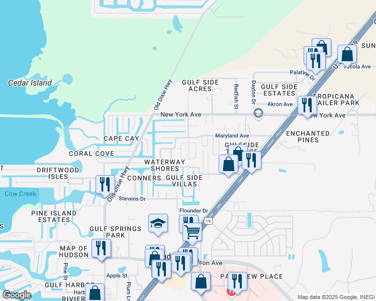 map of restaurants, bars, coffee shops, grocery stores, and more near 14829 Swopes Loop in Hudson