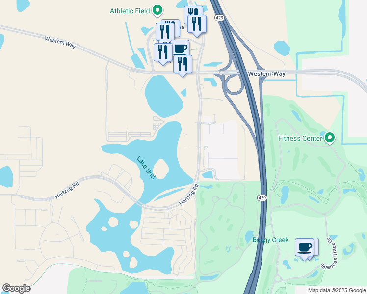 map of restaurants, bars, coffee shops, grocery stores, and more near 13335 Flamingo Crossings Boulevard in Winter Garden
