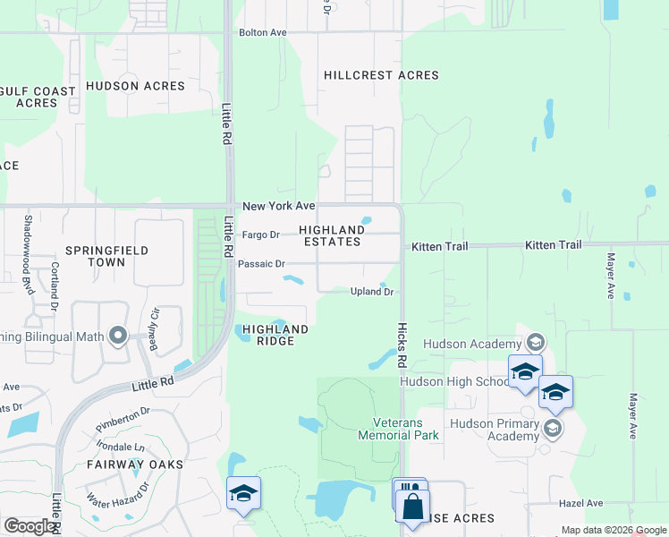 map of restaurants, bars, coffee shops, grocery stores, and more near 9800 Passaic Drive in Hudson