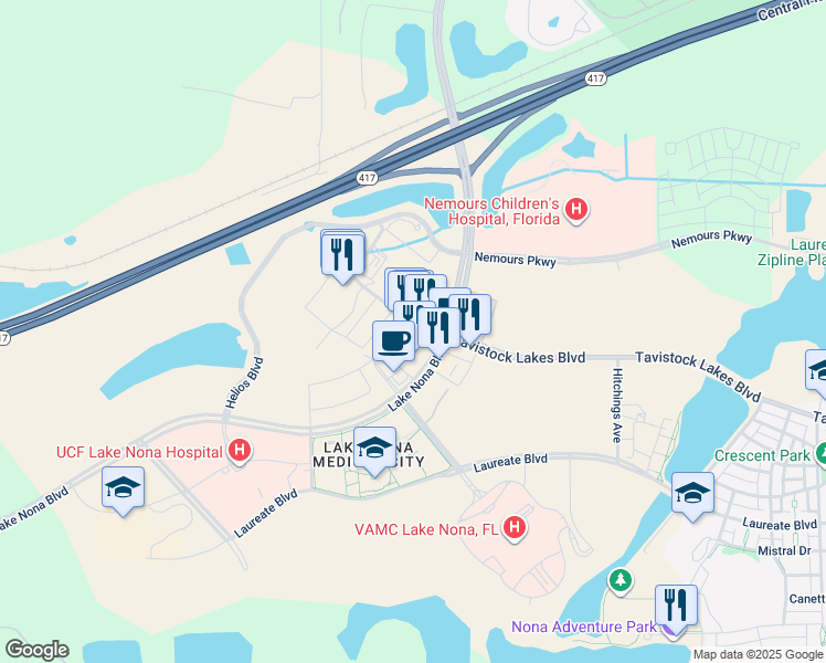 map of restaurants, bars, coffee shops, grocery stores, and more near in Orlando