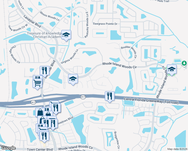 map of restaurants, bars, coffee shops, grocery stores, and more near 812 Vermont Woods Lane in Orlando
