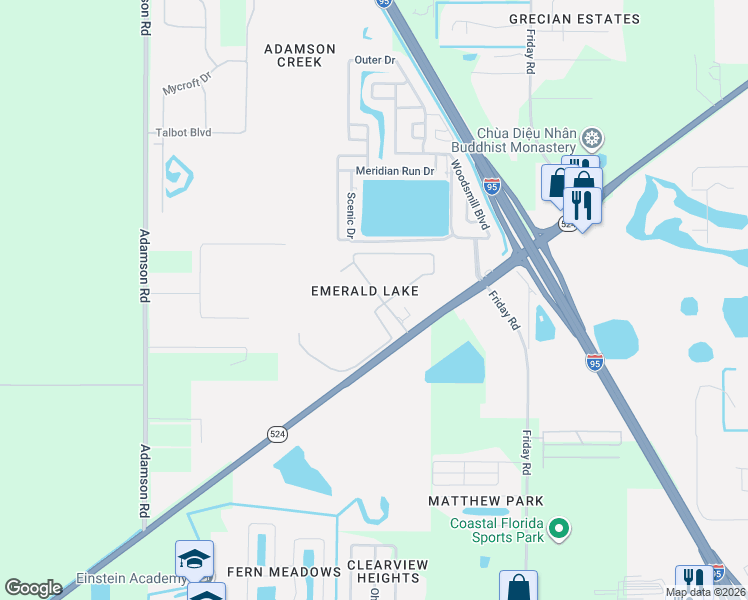 map of restaurants, bars, coffee shops, grocery stores, and more near 5584 Brilliance Circle in Cocoa