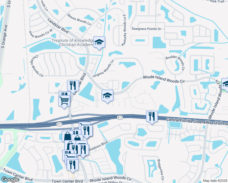 map of restaurants, bars, coffee shops, grocery stores, and more near 13232 Galicia Street in Orlando