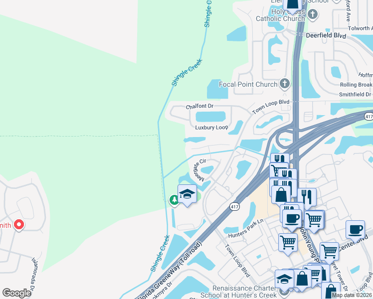 map of restaurants, bars, coffee shops, grocery stores, and more near 4554 Shanewood Court in Orlando