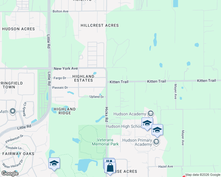 map of restaurants, bars, coffee shops, grocery stores, and more near 14811 Thompson Avenue in Hudson