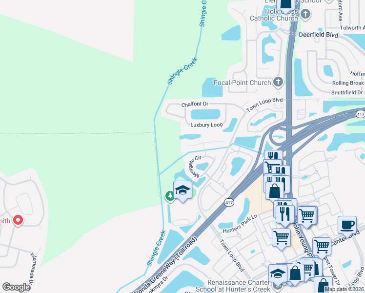 map of restaurants, bars, coffee shops, grocery stores, and more near 4554 Shanewood Court in Orlando