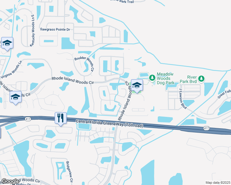map of restaurants, bars, coffee shops, grocery stores, and more near 1331 Sun Meadow Drive in Orlando