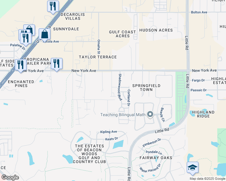 map of restaurants, bars, coffee shops, grocery stores, and more near 14804 Shadowwood Boulevard in Hudson