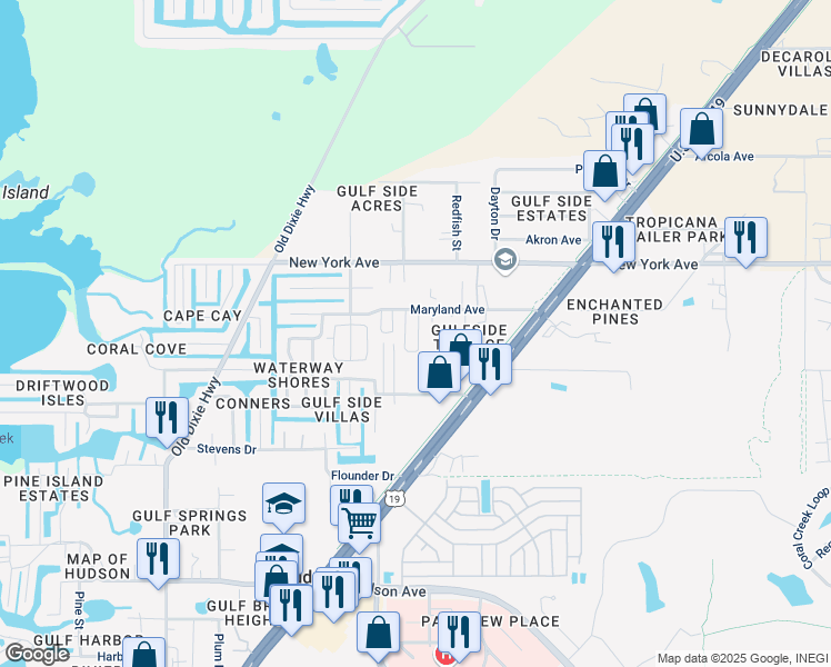 map of restaurants, bars, coffee shops, grocery stores, and more near 7530 Maryland Avenue in Hudson