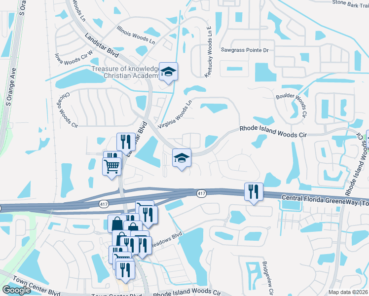 map of restaurants, bars, coffee shops, grocery stores, and more near 13232 Galicia Street in Orlando