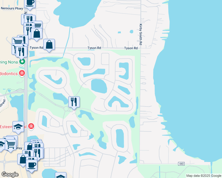map of restaurants, bars, coffee shops, grocery stores, and more near 13406 Budworth Circle in Orlando