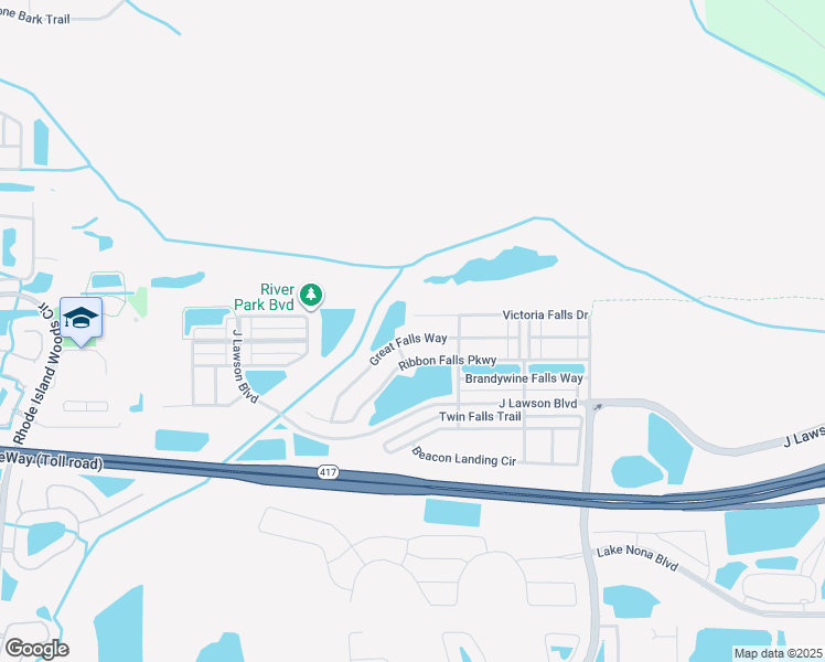 map of restaurants, bars, coffee shops, grocery stores, and more near 2023 Great Falls Way in Orlando