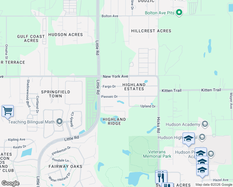 map of restaurants, bars, coffee shops, grocery stores, and more near 9616 Passaic Drive in Hudson