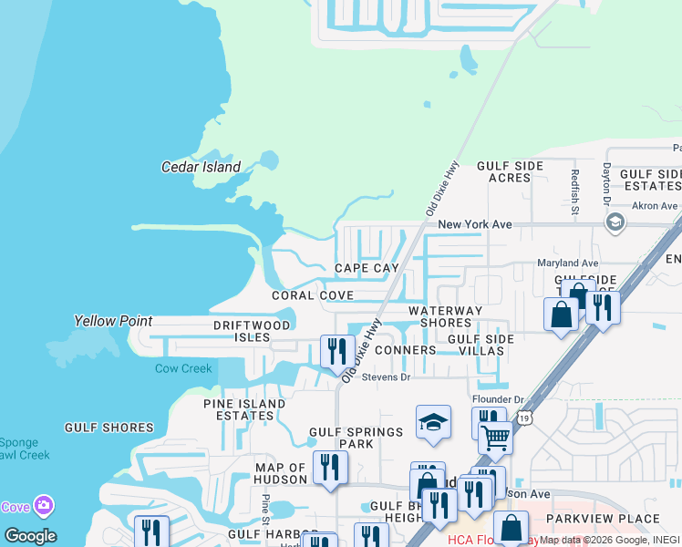 map of restaurants, bars, coffee shops, grocery stores, and more near 14942 Edgewater Circle in Hudson