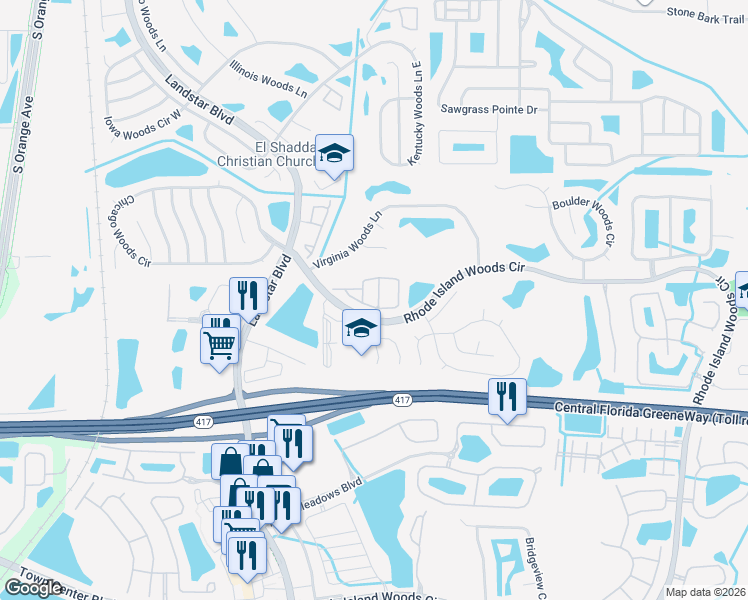 map of restaurants, bars, coffee shops, grocery stores, and more near 13232 Galicia Street in Orlando