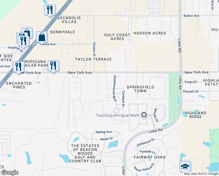 map of restaurants, bars, coffee shops, grocery stores, and more near 14804 Shadowwood Boulevard in Hudson