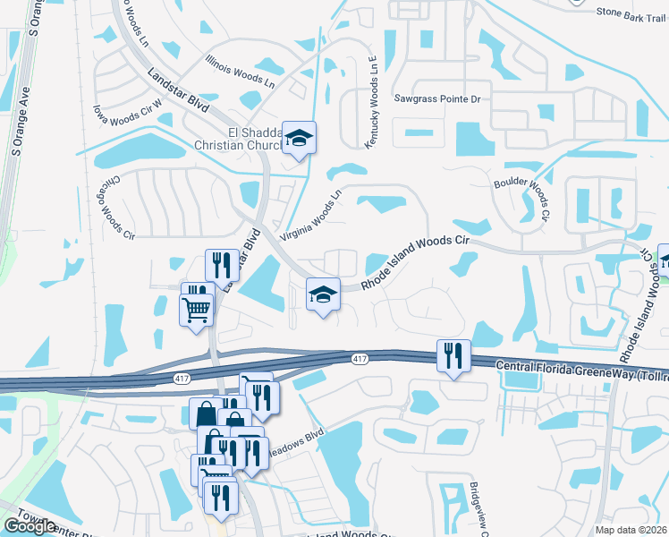 map of restaurants, bars, coffee shops, grocery stores, and more near 13232 Galicia Street in Orlando