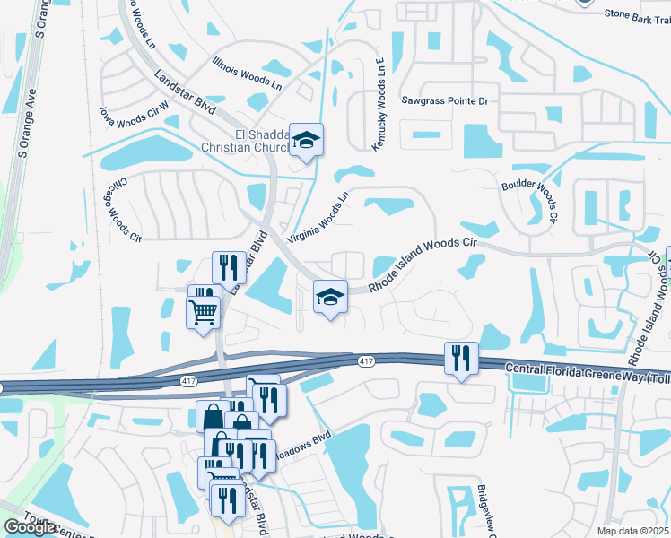 map of restaurants, bars, coffee shops, grocery stores, and more near 13232 Galicia Street in Orlando