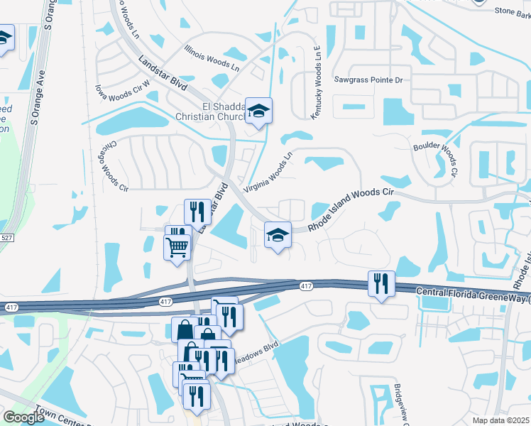 map of restaurants, bars, coffee shops, grocery stores, and more near 13226 Galicia Street in Orlando
