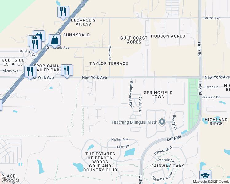 map of restaurants, bars, coffee shops, grocery stores, and more near 8724 New York Avenue in Hudson