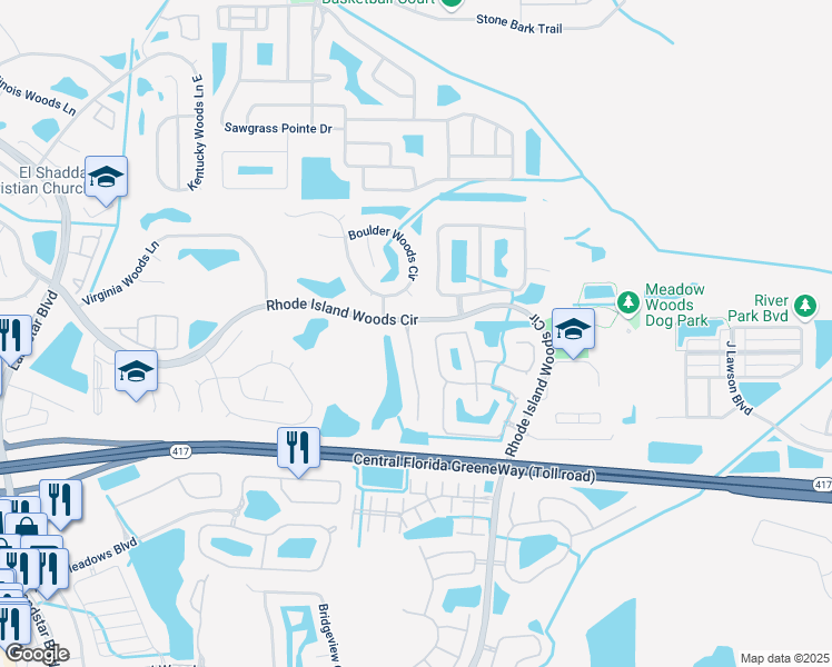 map of restaurants, bars, coffee shops, grocery stores, and more near 13301 Fairway Glen Drive in Orlando