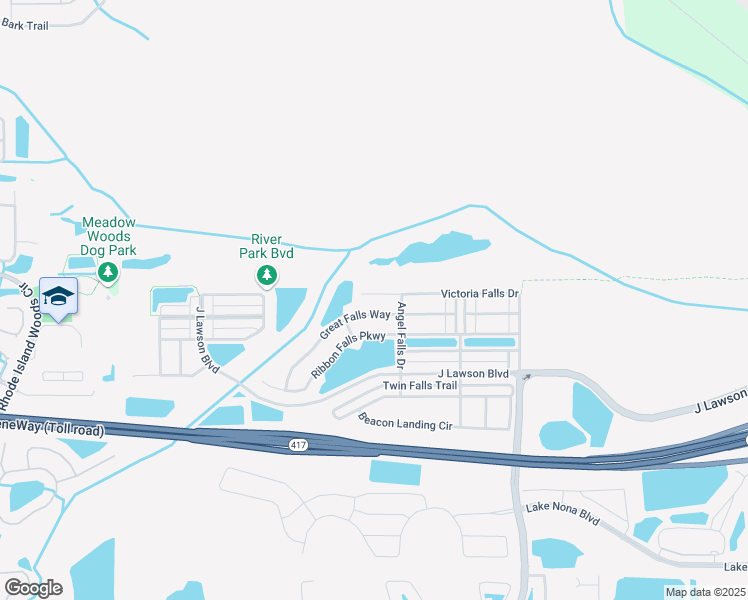 map of restaurants, bars, coffee shops, grocery stores, and more near 2030 Victoria Falls Drive in Orlando