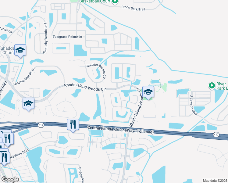map of restaurants, bars, coffee shops, grocery stores, and more near 1101 Carey Glen Circle in Orlando