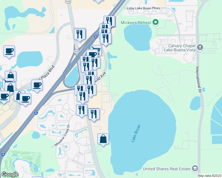 map of restaurants, bars, coffee shops, grocery stores, and more near 13103 Mulberry Park Drive in Orlando