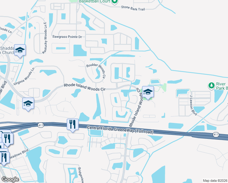 map of restaurants, bars, coffee shops, grocery stores, and more near 1101 Carey Glen Circle in Orlando