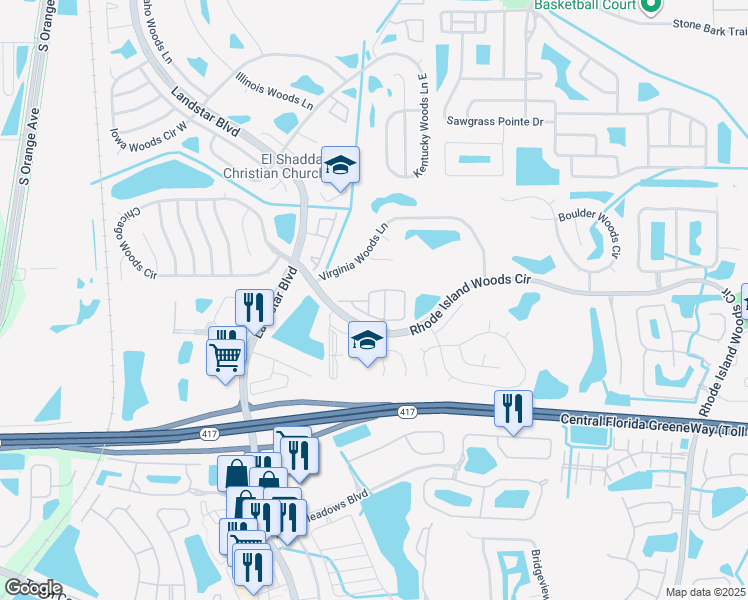 map of restaurants, bars, coffee shops, grocery stores, and more near 527 Villa Del Sol Circle in Orlando