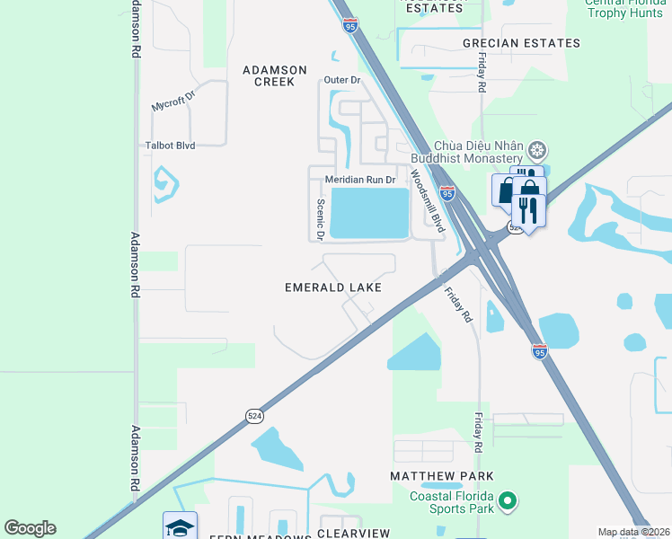 map of restaurants, bars, coffee shops, grocery stores, and more near 5395 Brilliance Circle in Cocoa