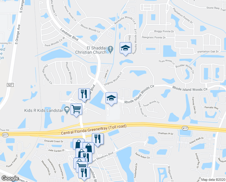 map of restaurants, bars, coffee shops, grocery stores, and more near 489 Las Cortes Lane in Orlando