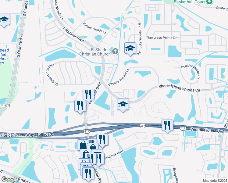 map of restaurants, bars, coffee shops, grocery stores, and more near 489 Las Cortes Lane in Orlando