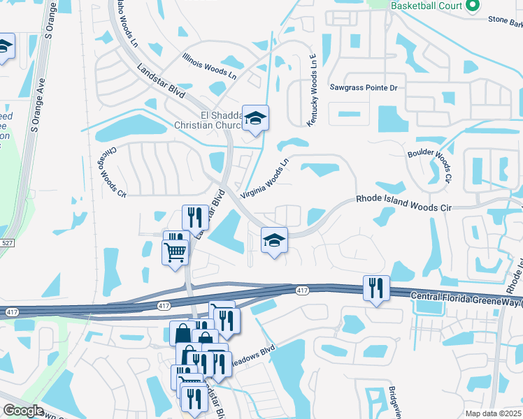 map of restaurants, bars, coffee shops, grocery stores, and more near 489 Las Cortes Lane in Orlando