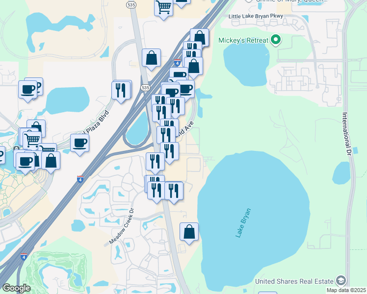 map of restaurants, bars, coffee shops, grocery stores, and more near 13003 Plantation Park Circle in Orlando