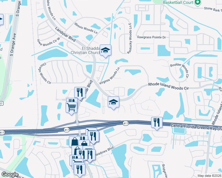 map of restaurants, bars, coffee shops, grocery stores, and more near 489 Las Cortes Lane in Orlando